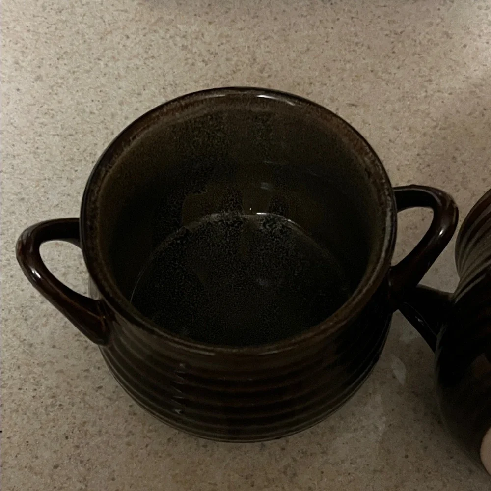 Crate&Barrel Dark Brown Ceramic Bowls with Handles
